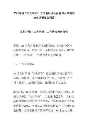 农村环境“三大革命”工作情况调研报告与乡镇精准扶贫调研报告两篇.doc