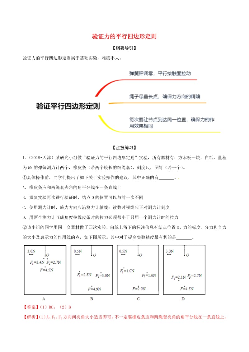 2019年高考物理一轮复习专题05验证力的平行四边形定则含解析2.pdf_第1页