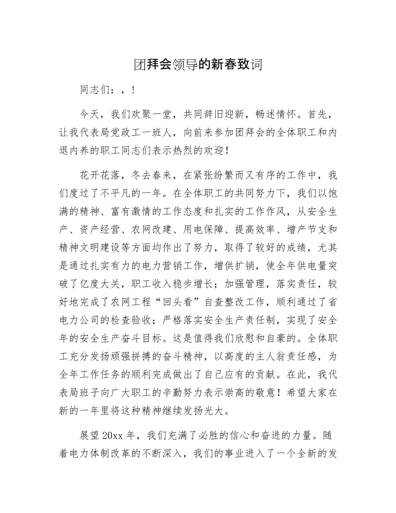 团拜会领导的新春致词.docx_第1页