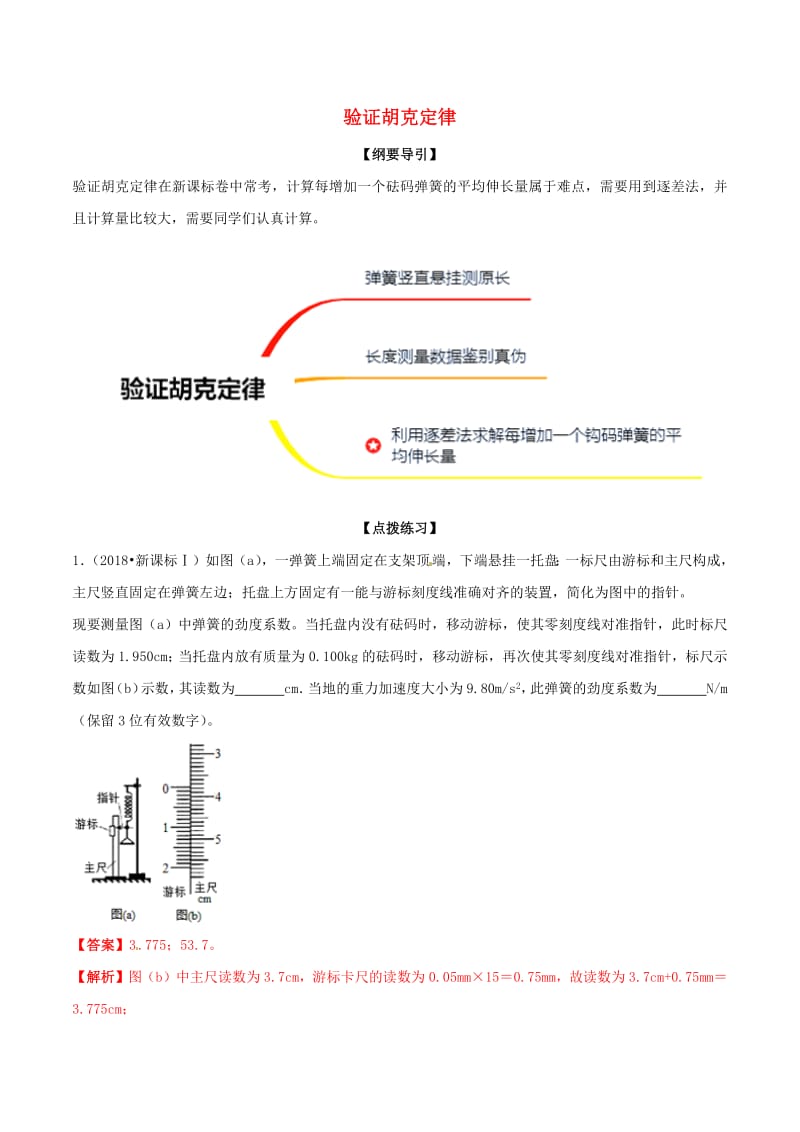 2019年高考物理一轮复习专题04验证胡克定律含解析2.pdf_第1页