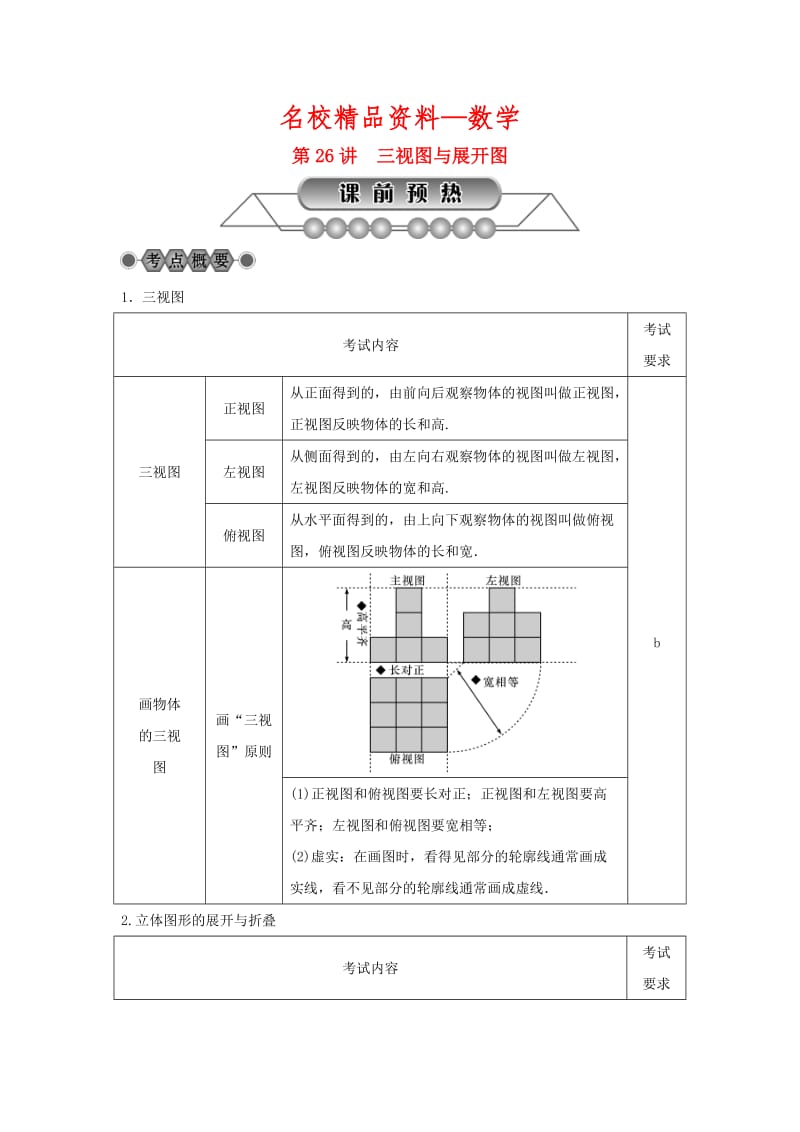 【名校精品】浙江省中考数学总复习第五章基本图形(二)第26讲三视图与展开图讲解篇.doc_第1页