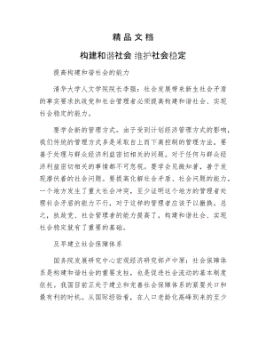 《构建和谐社会 维护社会稳定》.doc