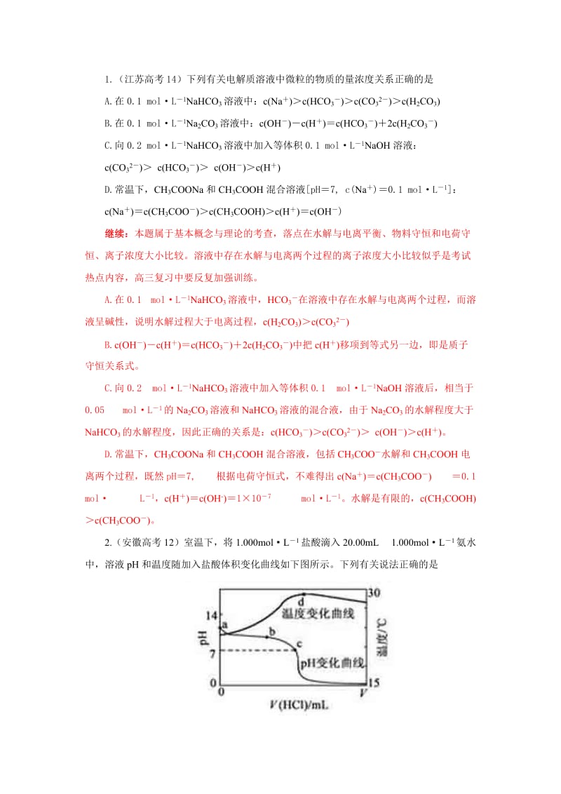 高考化学试题分类汇编-电解质溶液.doc_第1页