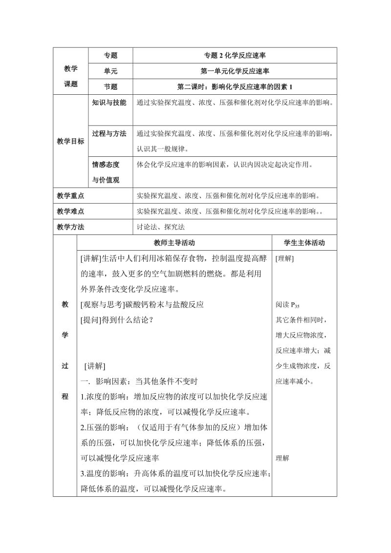 苏教版高中化学选修四2.1《影响化学反应速率的因素》参考教案.doc_第1页