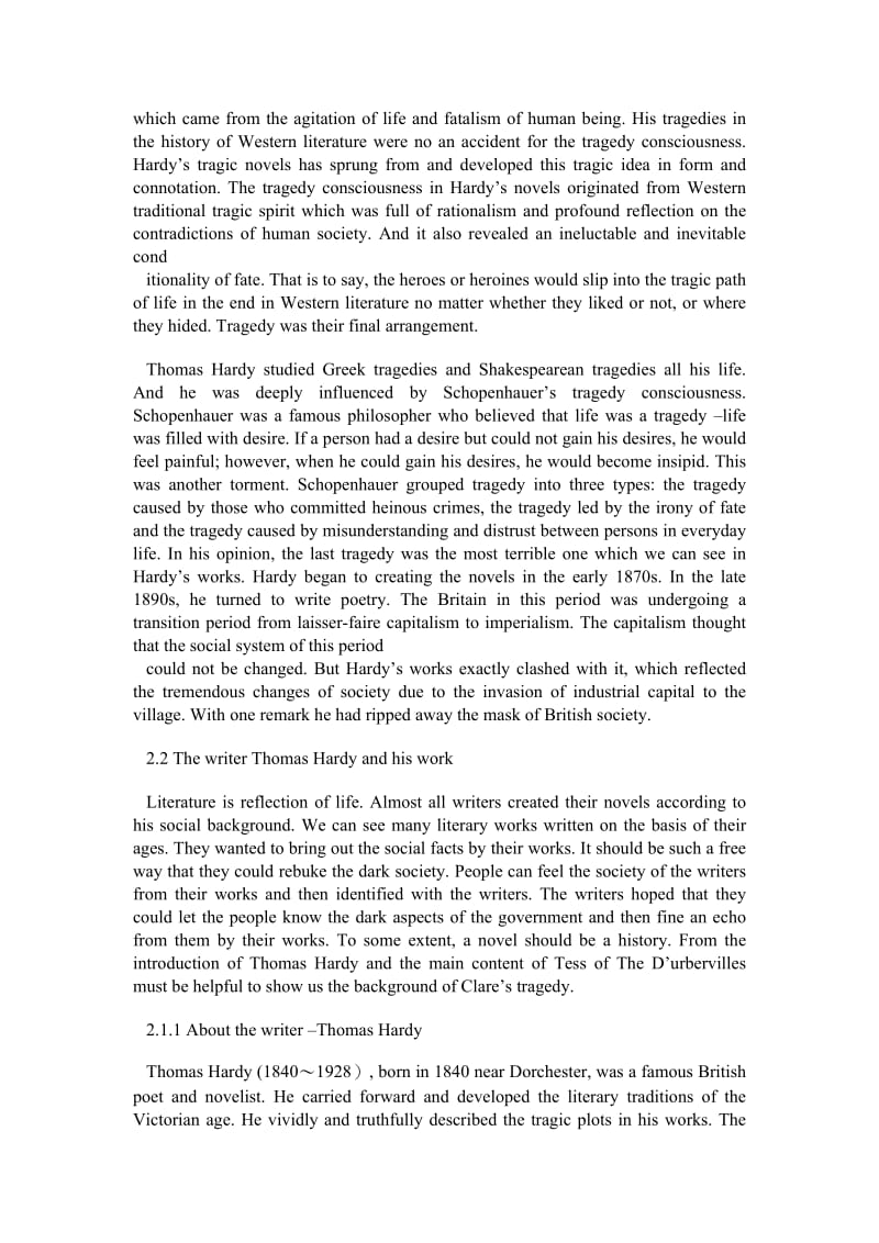 The Analysis of Angel Clare’s Tragedy in Tess of The D’urbervilles 英语专业毕业论文.doc_第3页