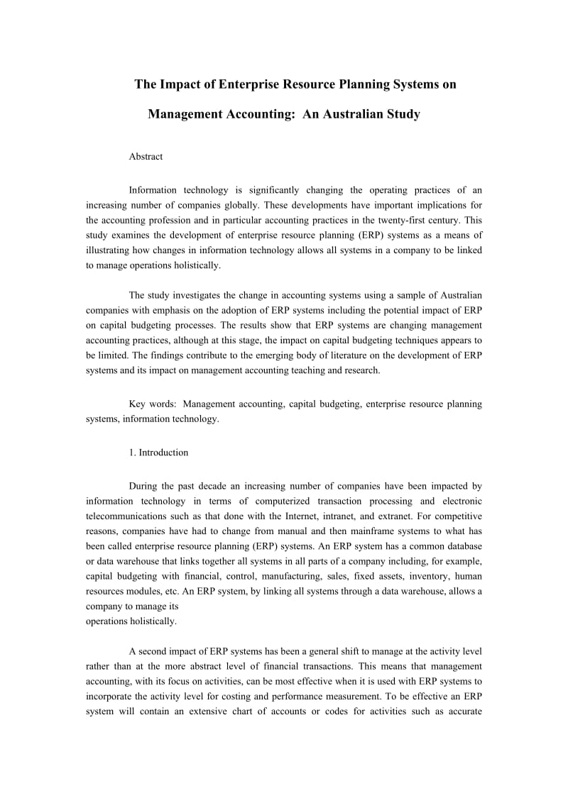 The Impact of Enterprise Resource Planning Systems on Management Accounting An Australian Study 英语本科论文.doc_第1页