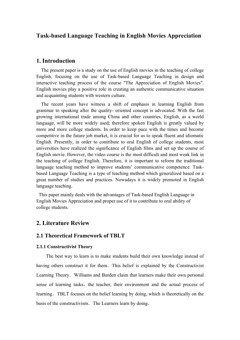 Task-based Language Teaching in English Movies Appreciation 英语教学法论文.doc_第1页