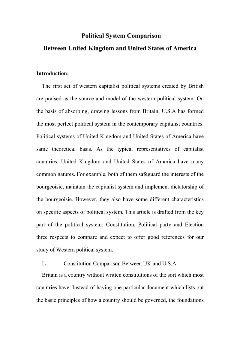 Political System Comparison Between United Kingdom and United States of America 英语论文.doc_第2页