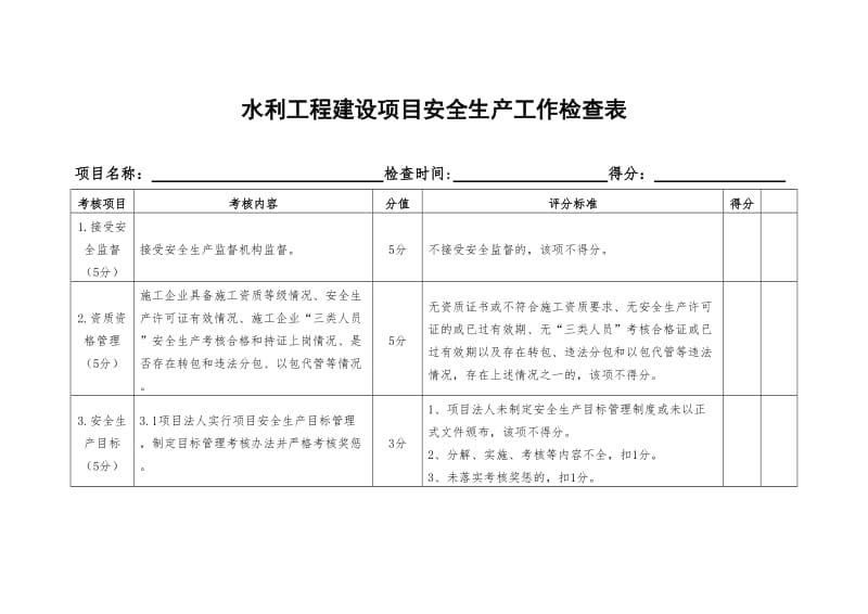 水利工程建设项目安全生产工作检查表.doc_第1页