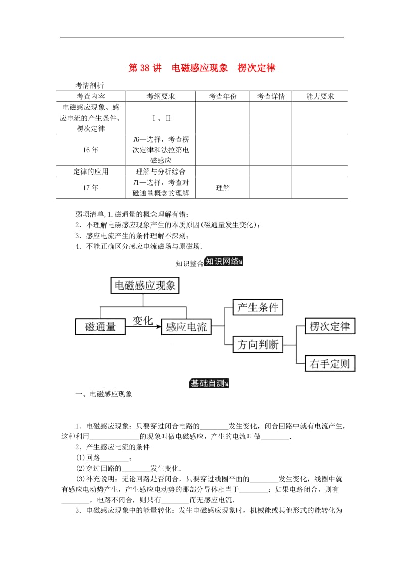 江苏专版2019年高考物理总复习第38讲电磁感应现象楞次定律讲义.doc_第1页