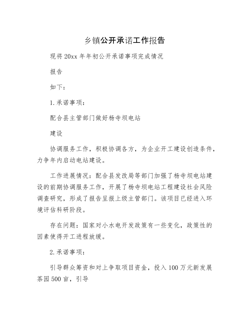 乡镇公开承诺工作报告.docx_第1页