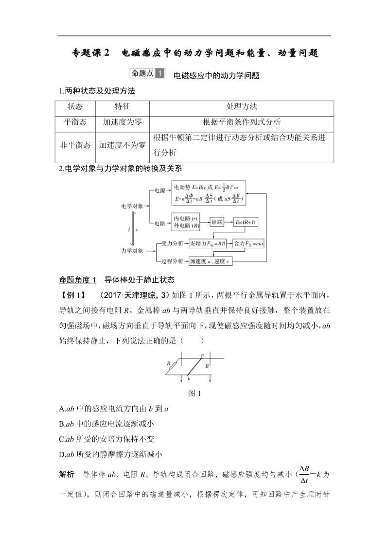 2020版物理浙江高考选考一轮复习讲义：选修3-2 第九章 专题课2 电磁感应中的动力学问题和能量、动量问题 Word版含解析.pdf_第1页