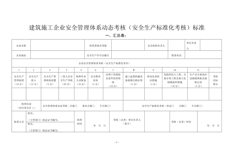 建筑施工企业安全管理体系动态考核（安全生产标准化考核）标准.doc_第1页