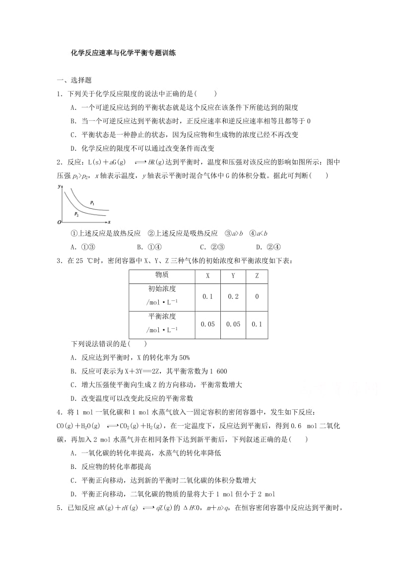 福建省漳州市高二化学苏教版选修4：专题2《化学反应速率与化学平衡》专题训练 Word版含答案.doc_第2页