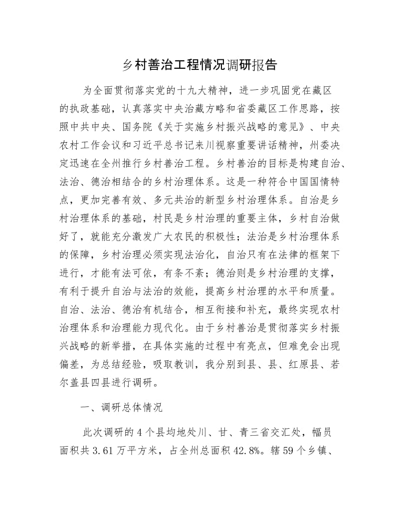 乡村善治工程情况调研报告.docx_第1页