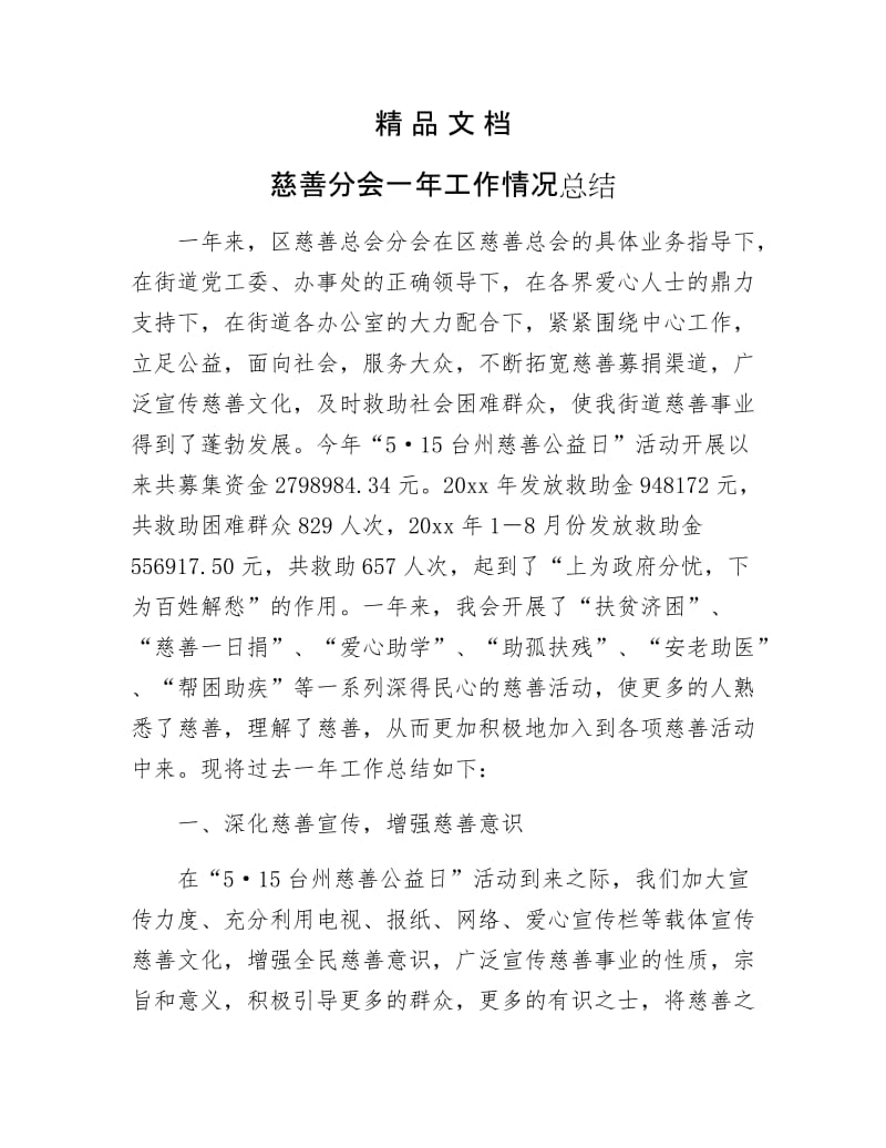 《慈善分会一年工作情况总结》.docx_第1页