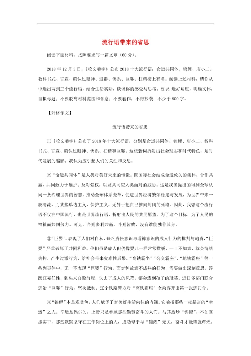 作文预测2019高考语文作文热点话题素材流行语带来的省思.pdf_第1页