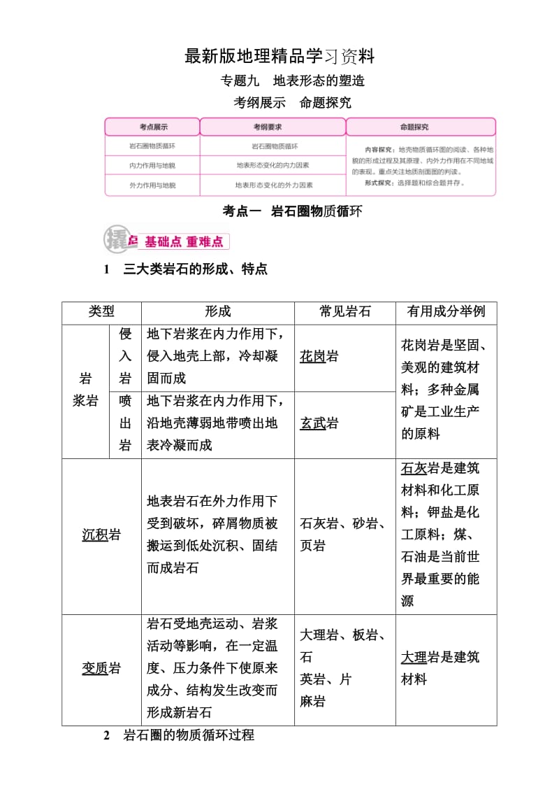 【最新】【学霸优课】高考二轮：9.1《岩石圈物质循环》教学案（含答案）.doc_第1页