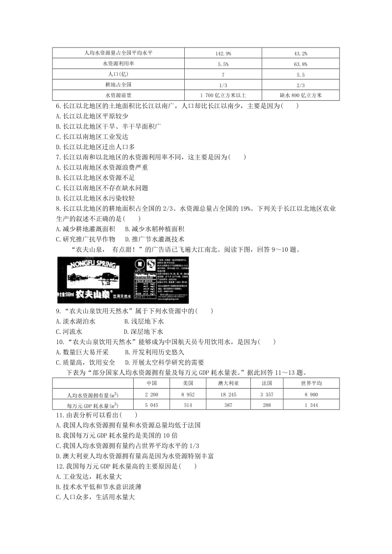 【最新】【中图版】高中地理必修一：4.4《水资源对人类生存和发展的意义》同步练习及答案.doc_第2页