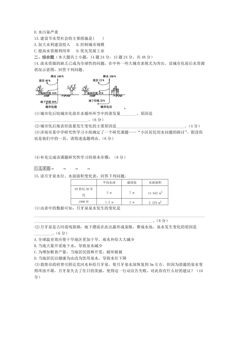 【最新】【中图版】高中地理必修一：4.4《水资源对人类生存和发展的意义》同步练习及答案.doc_第3页