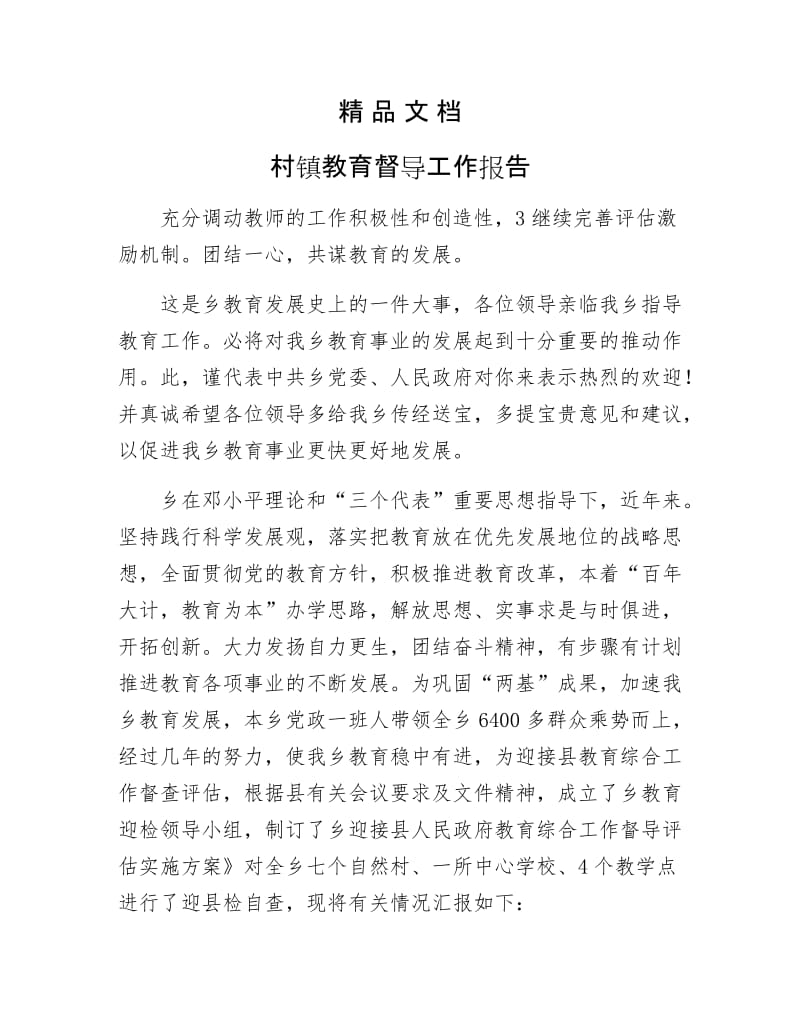 《村镇教育督导工作报告》.docx_第1页