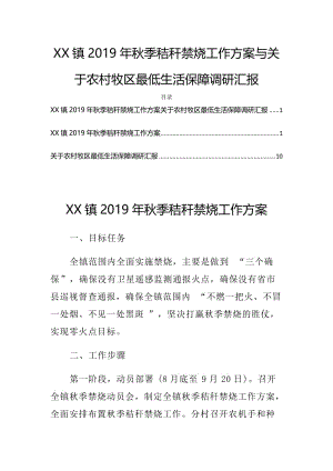 XX镇2019年秋季秸秆禁烧工作方案与关于农村牧区最低生活保障调研汇报.docx