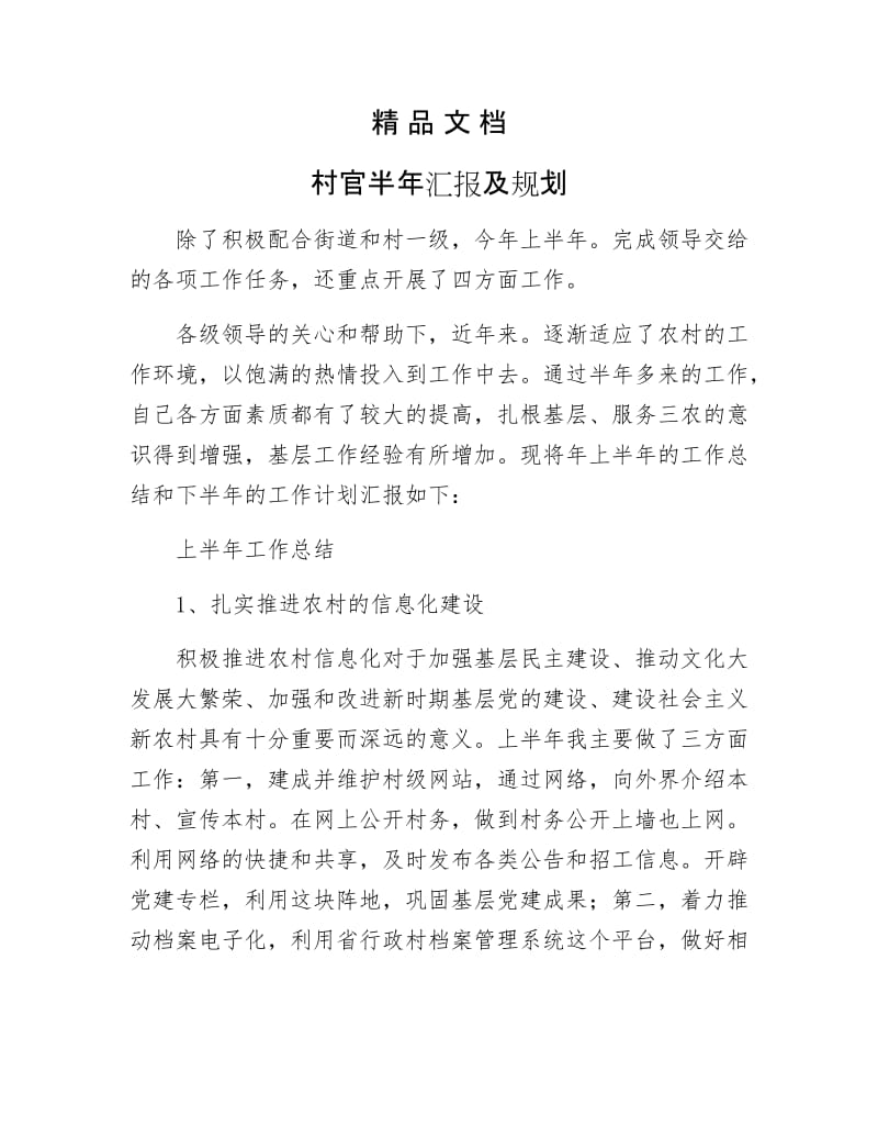 《村官半年汇报及规划》.docx_第1页