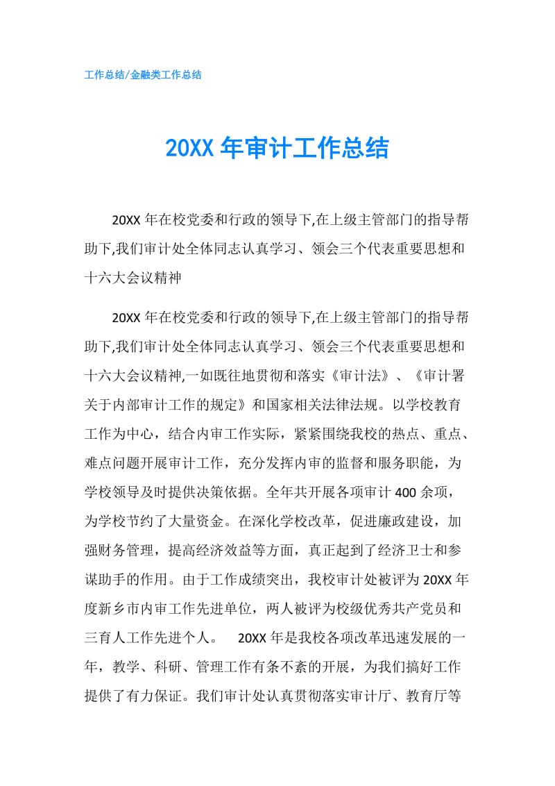 20XX年审计工作总结.doc_第1页