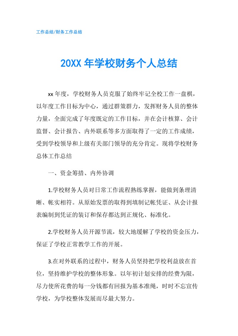 20XX年学校财务个人总结.doc_第1页