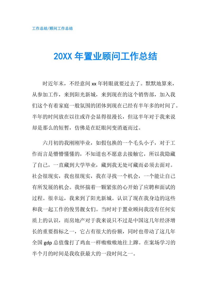 20XX年置业顾问工作总结.doc_第1页