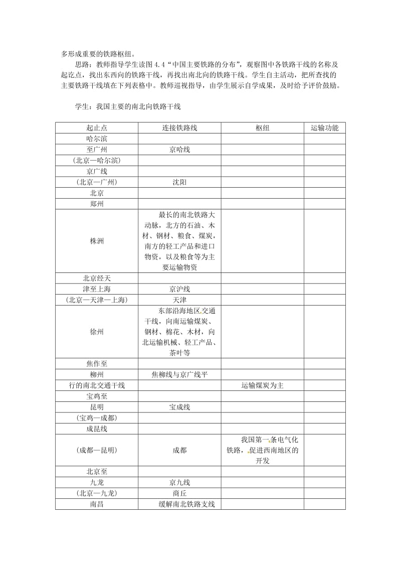 【最新】八年级地理上册第四章第一节交通运输第2课时我国铁路干线的分布 教案 新人教.doc_第2页