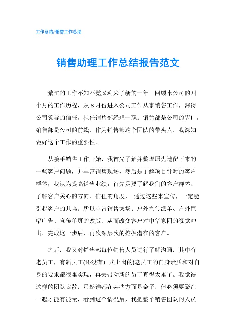 销售助理工作总结报告范文.doc_第1页