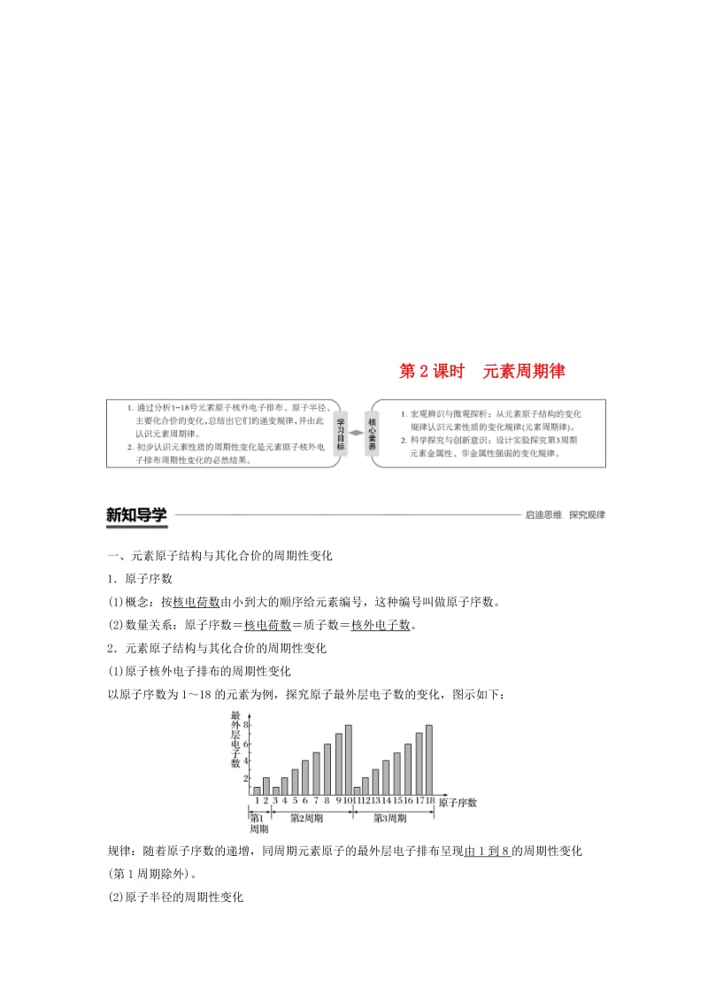 [最新]高中化学专题1微观结构与物质的多样性第一单元原子核外电子排布与元素周期律第2课时元素周期律学案苏教版必修2.doc_第1页