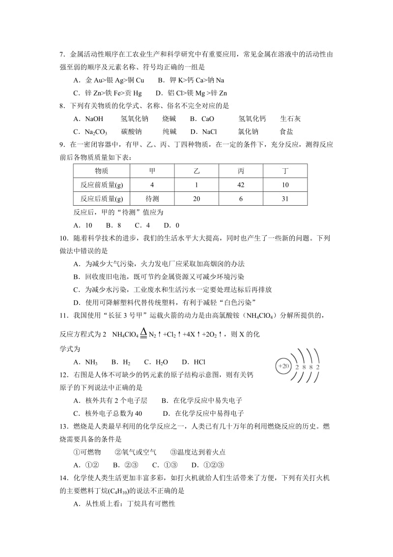 2010年娄底市初中毕业学业考试化学试卷.doc_第2页