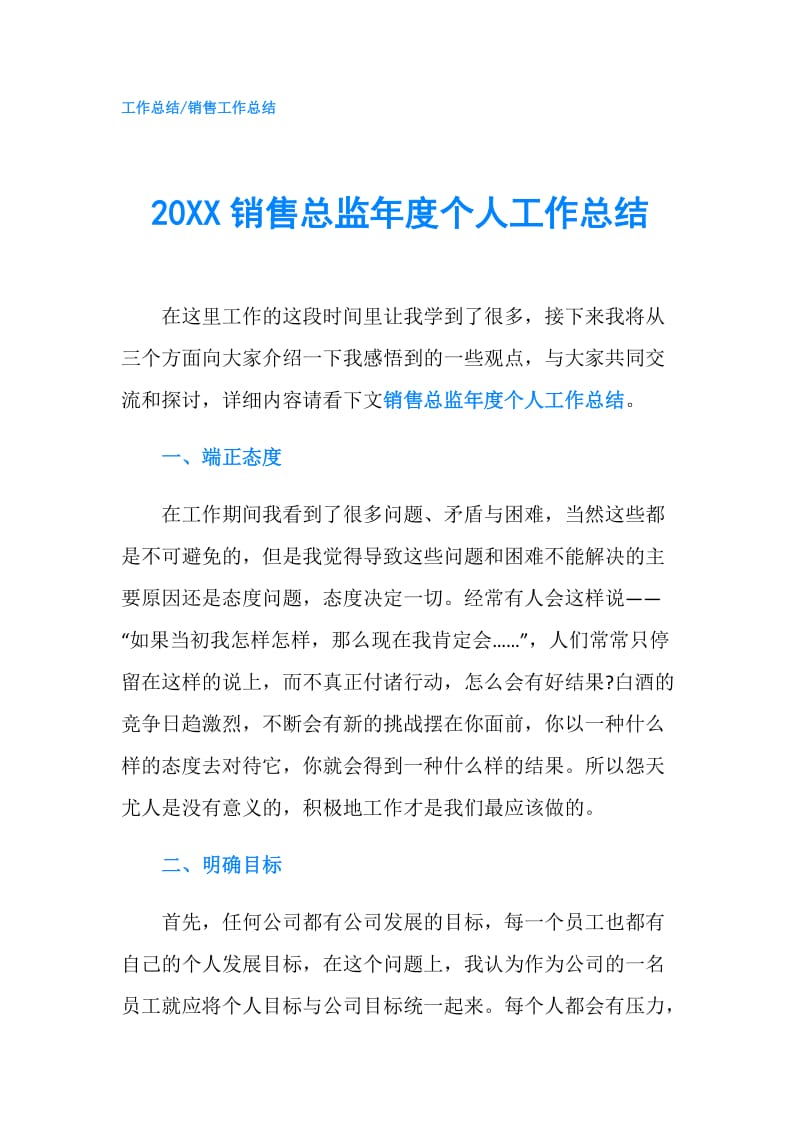 20XX销售总监年度个人工作总结.doc_第1页