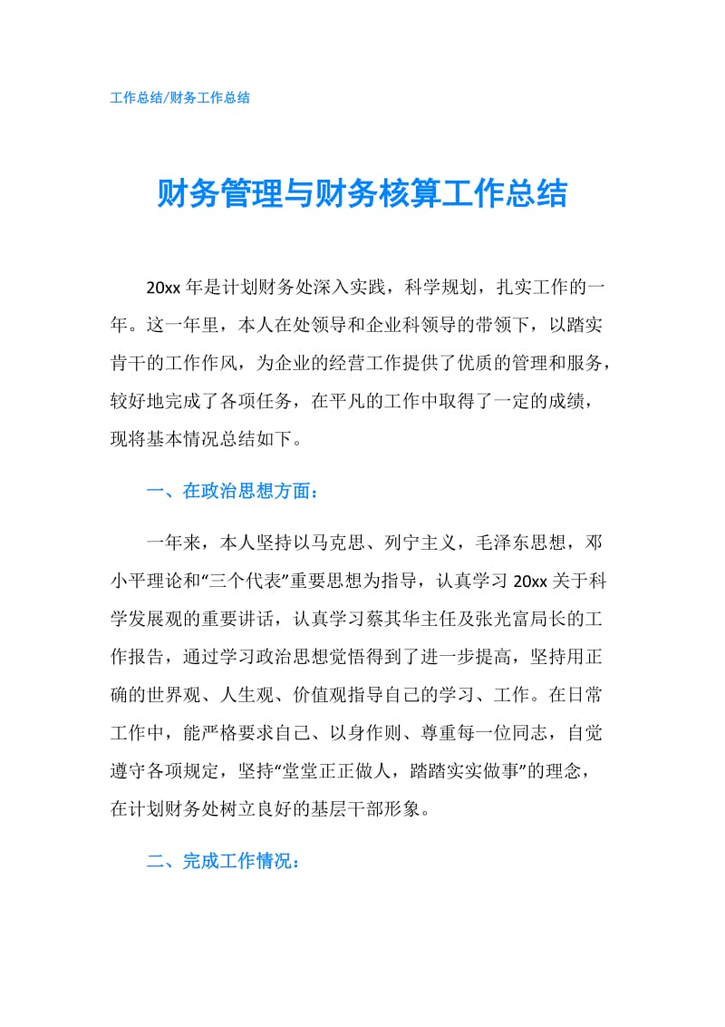 财务管理与财务核算工作总结.doc_第1页