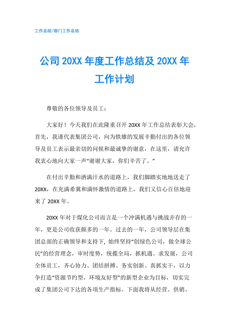 公司20XX年度工作总结及20XX年工作计划.doc_第1页