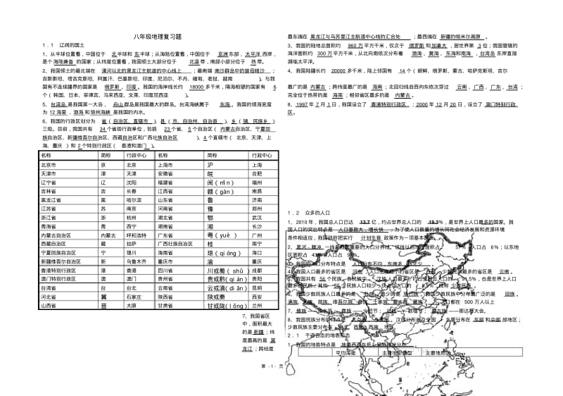 晋教版八年级(上)地理复习题整理版.pdf_第1页