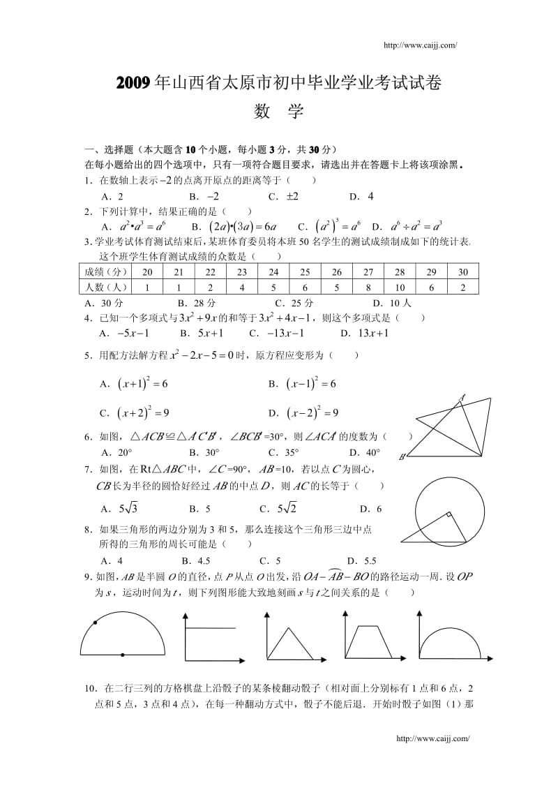 2009年山西省太原市初中毕业学业考试试数学卷.pdf_第1页