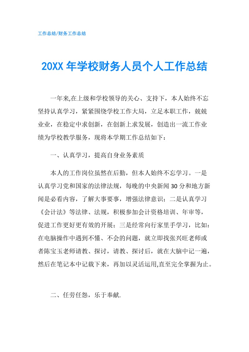 20XX年学校财务人员个人工作总结.doc_第1页