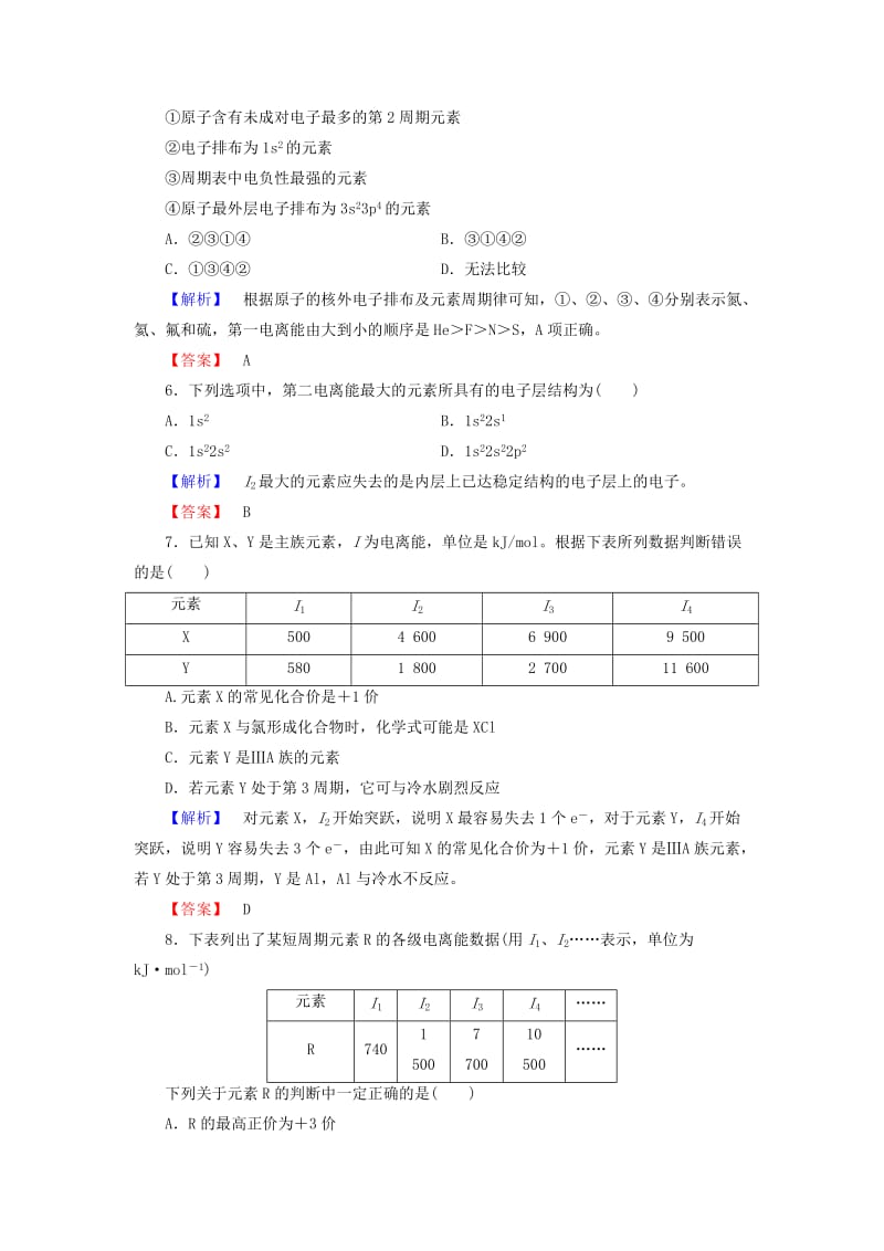 [最新]高中化学学业分层测评4电离能及其变化规律鲁科版选修3.doc_第2页