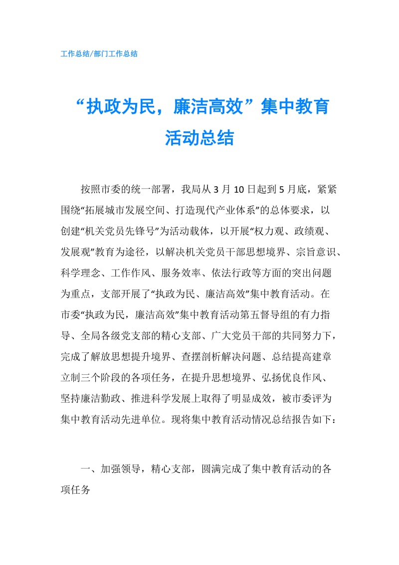 “执政为民，廉洁高效”集中教育活动总结.doc_第1页