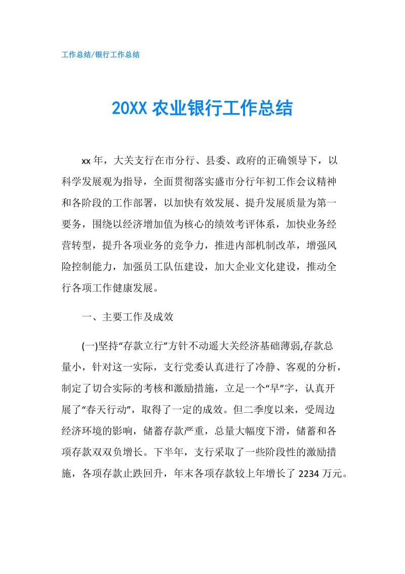 20XX农业银行工作总结.doc_第1页