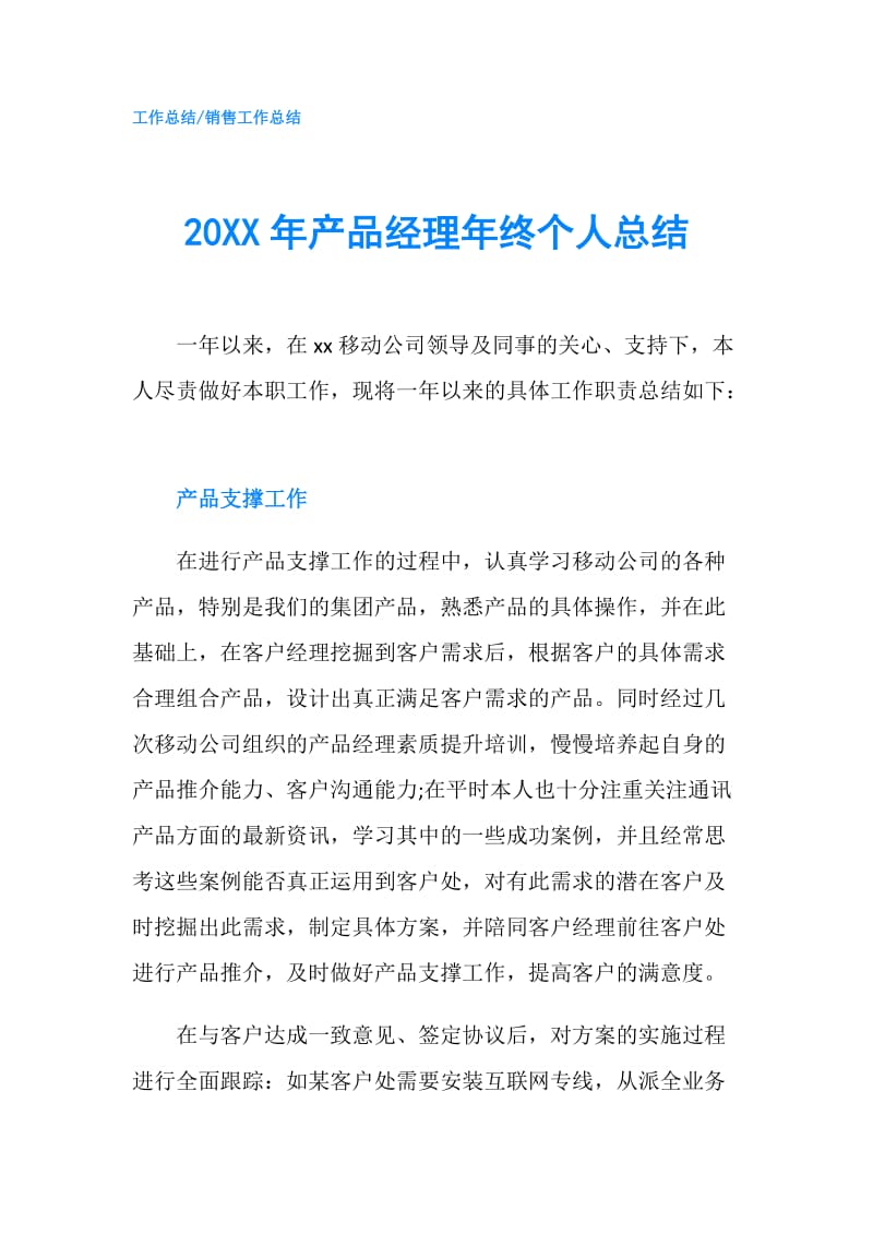 20XX年产品经理年终个人总结.doc_第1页