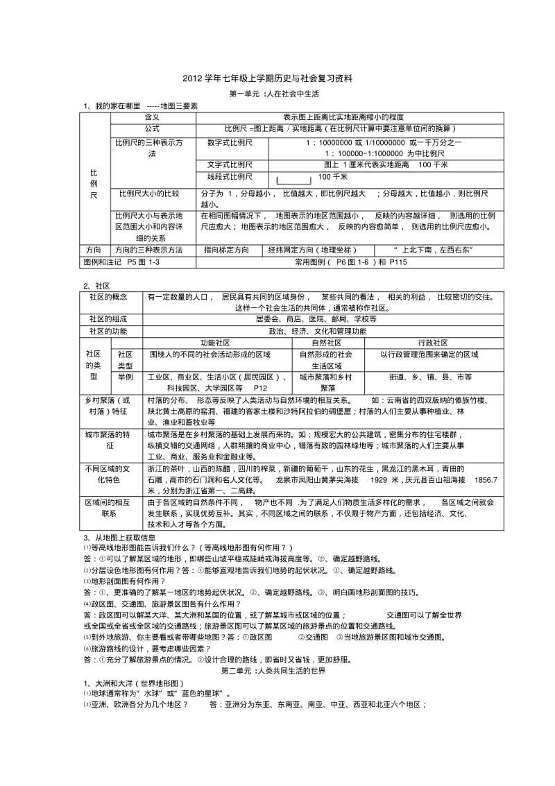 新人教版七年级上册历史与社会复习知识要点大全.pdf_第1页