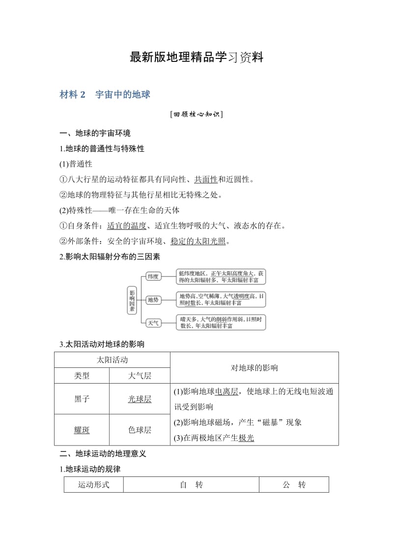 【最新】地理创新设计《二轮专题复习》全国通用文档：第四部分 考前静悟材料 材料2 Word版含答案.doc_第1页