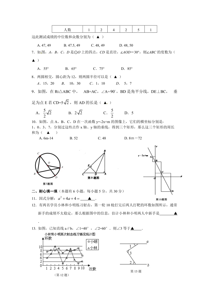 浙江省温州地区九年级下期中学业水平检测数学试题及答案.doc_第2页