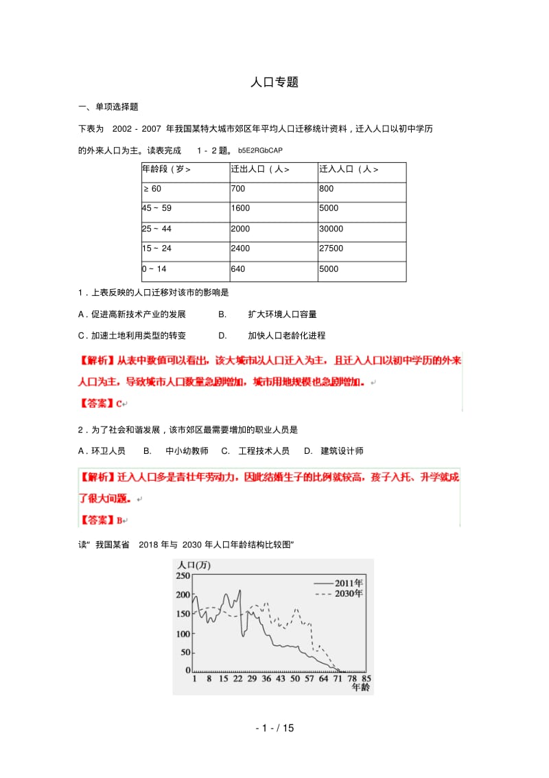 高考名师预测地理试题：知识点人口专题.pdf_第1页