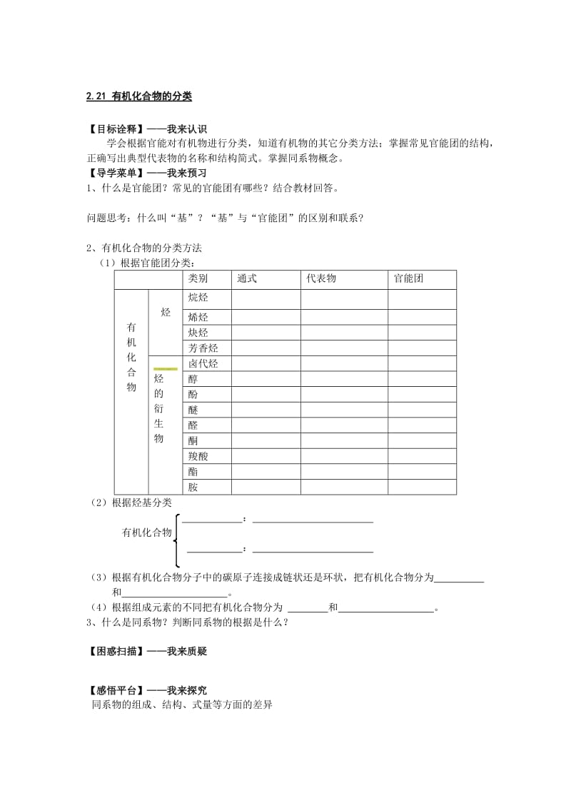 [最新]江苏省高级中学苏教版高中化学选修5 2.21 有机化合物的分类 Word版含答案.doc_第1页