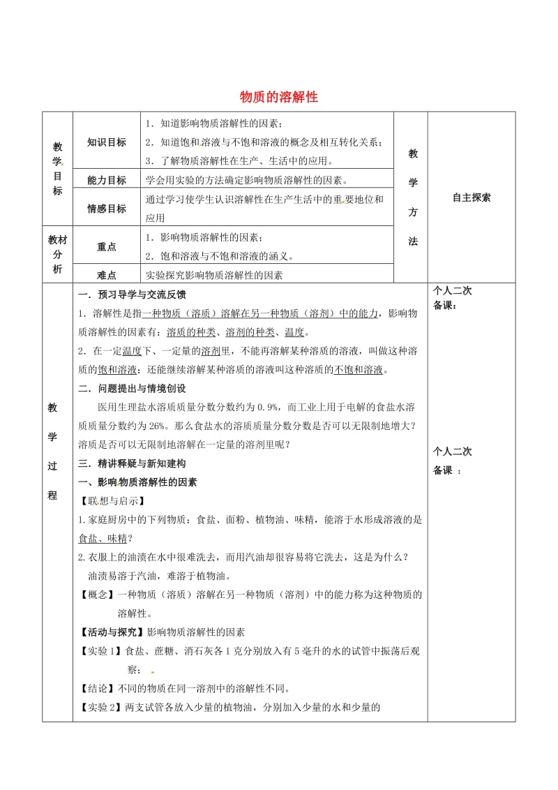 [最新]江苏省苏州市九年级化学全册第六章溶解现象6.3物质的溶解性教案1沪教版.doc_第1页